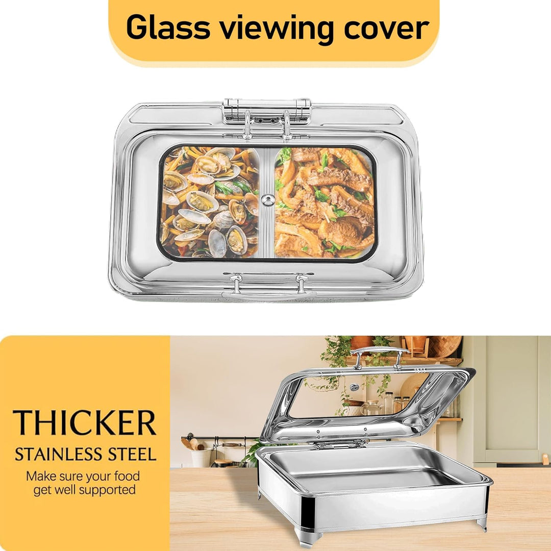 Chafing Dish Elektrisch, 9L Edelstahl Speisewärmer Buffetwärmer mit Sichtbarem Glasdeckel, Kommerzie