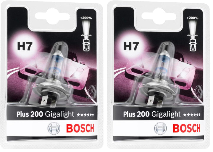 Bosch H7 Plus 200 Gigalight Lampe - 12 V 55 W PX26d - 1 Stück (Packung mit 2) 1er-Pack (Packung mit