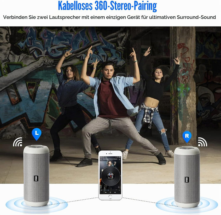 Tragbarer Bluetooth-Lautsprecher, 30 W, Bluetooth 5.0, Dual-Treiber mit HD-Stereo-Funktion, Bluetoot