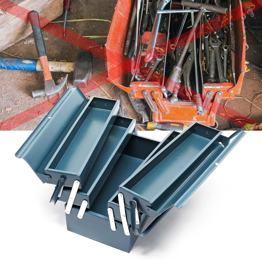 Wiltec Werkzeugkiste 420x200x200mm aus Stahl mit 5 Fächern, beständiger Werkzeugkasten mit Handgriff