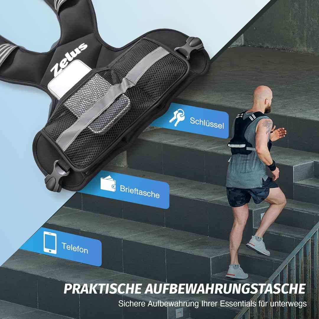 ZELUS Gewichtsweste Verstellbar 0,5-10,5kg / 0,5-20,5kg Trainingweste mit 20 Einstellbaren Gewichten