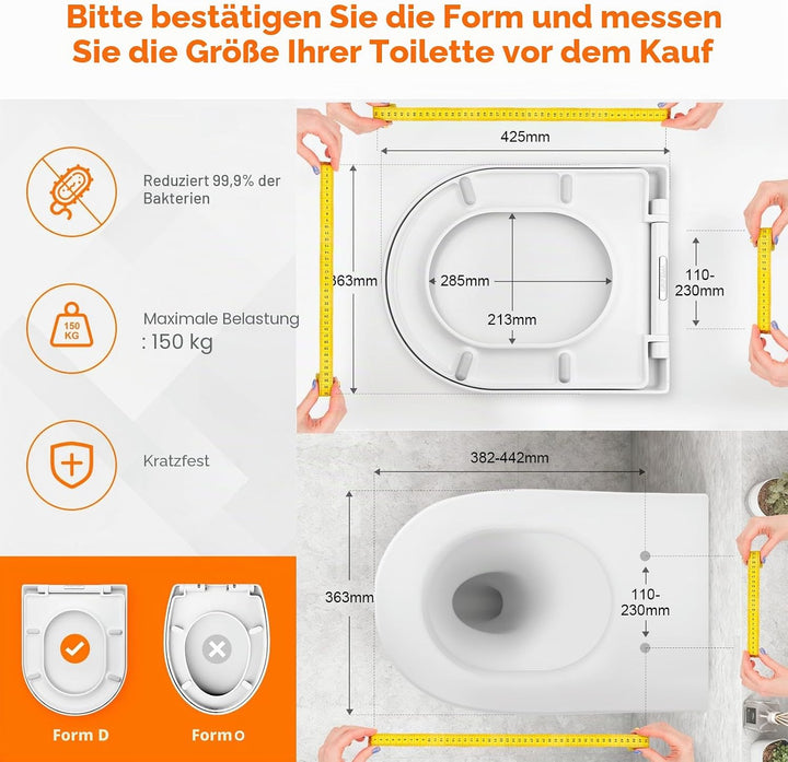 GRIFEMA WC Sitz mit Absenkautomatik-D Toilettendeckel Einfache Montage und Sauber, Klodeckel Quick-R