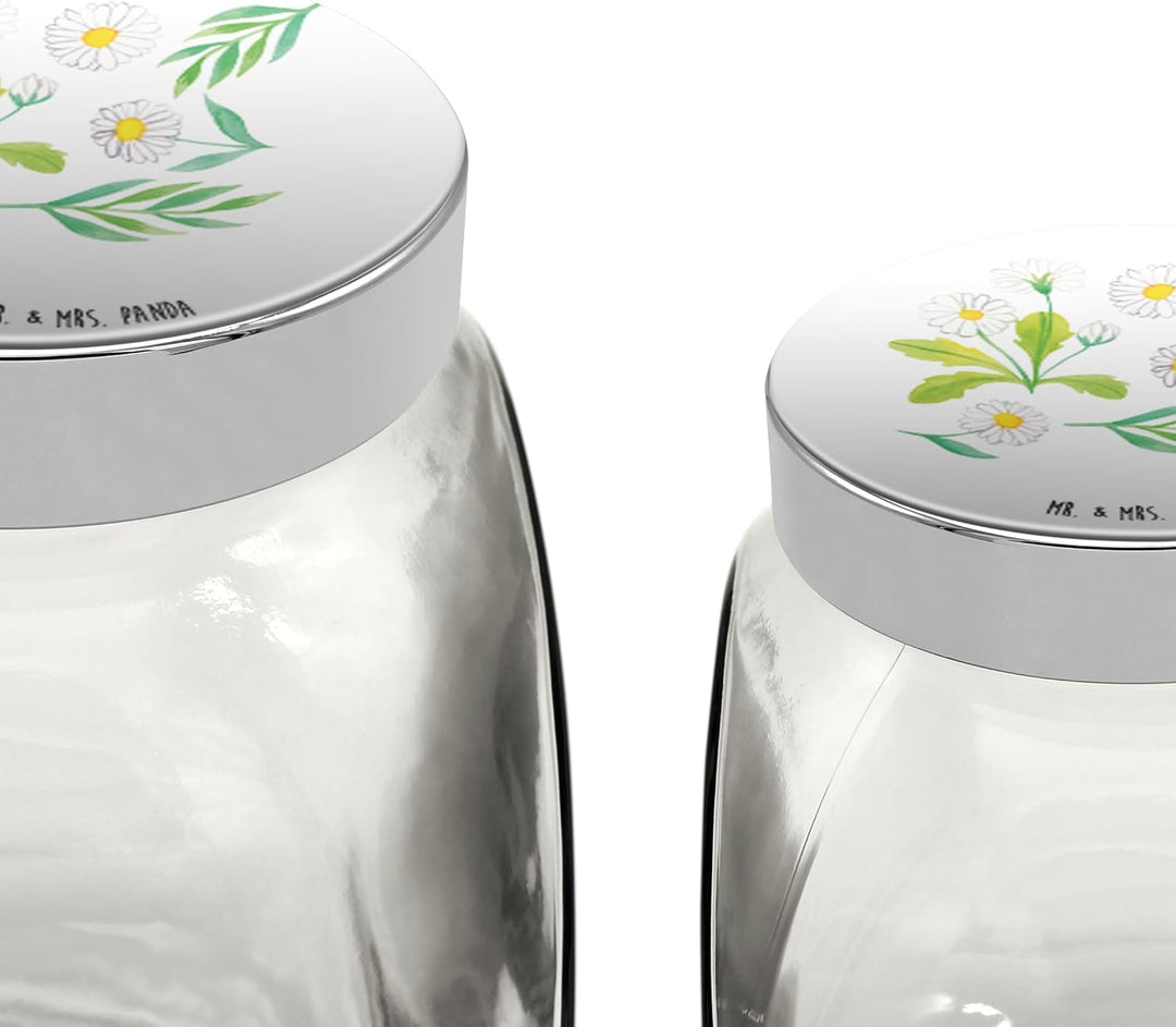 Mr. & Mrs. Panda Teedose Wiesenzauber Design XL 2000ml - Geschenk, Aquarell, Gänseblümchen, Muster,