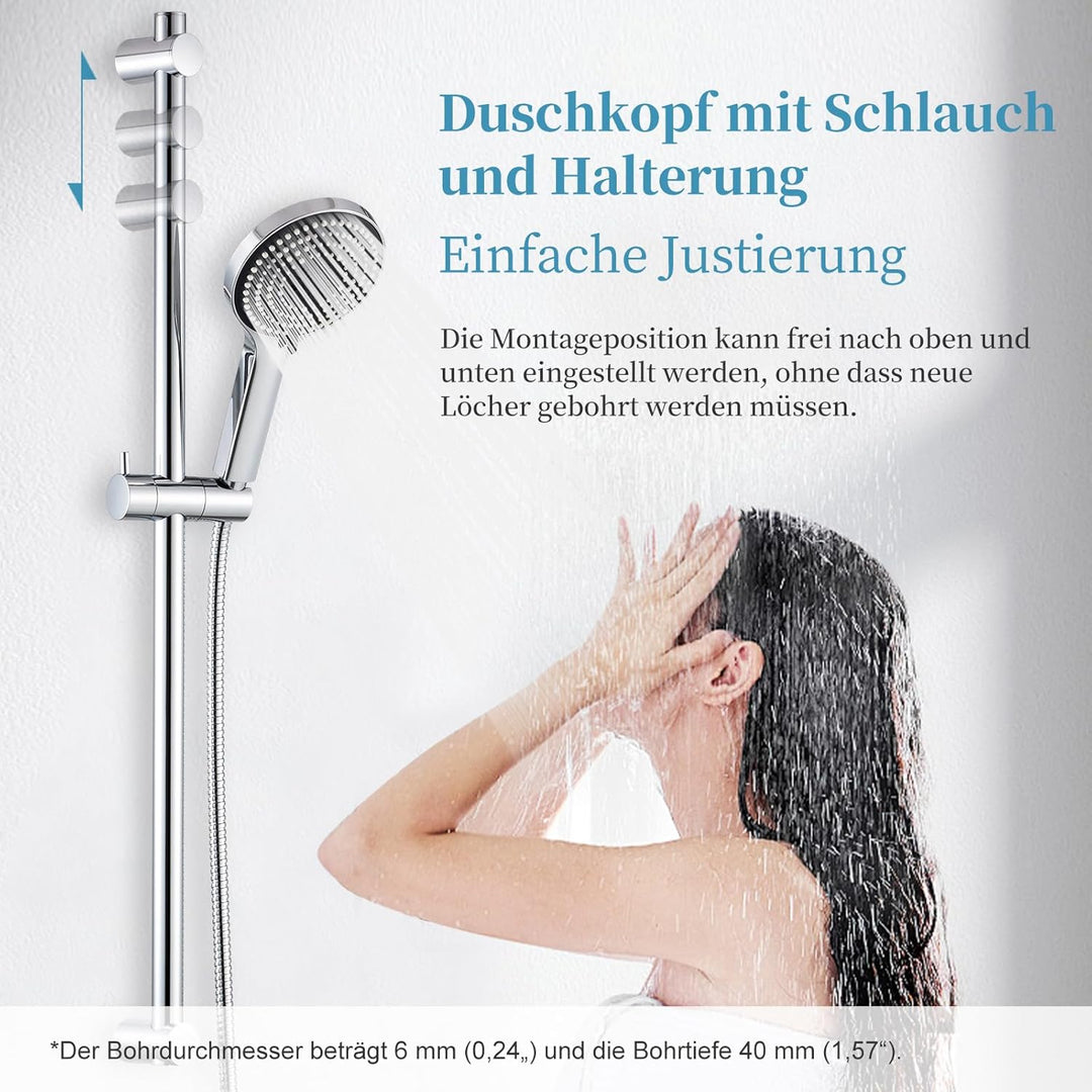 OFFO Duschstange mit Brause, Brausestangenset 80cm, Duschkopf mit Schlauch und Halterung,Duschkopf m