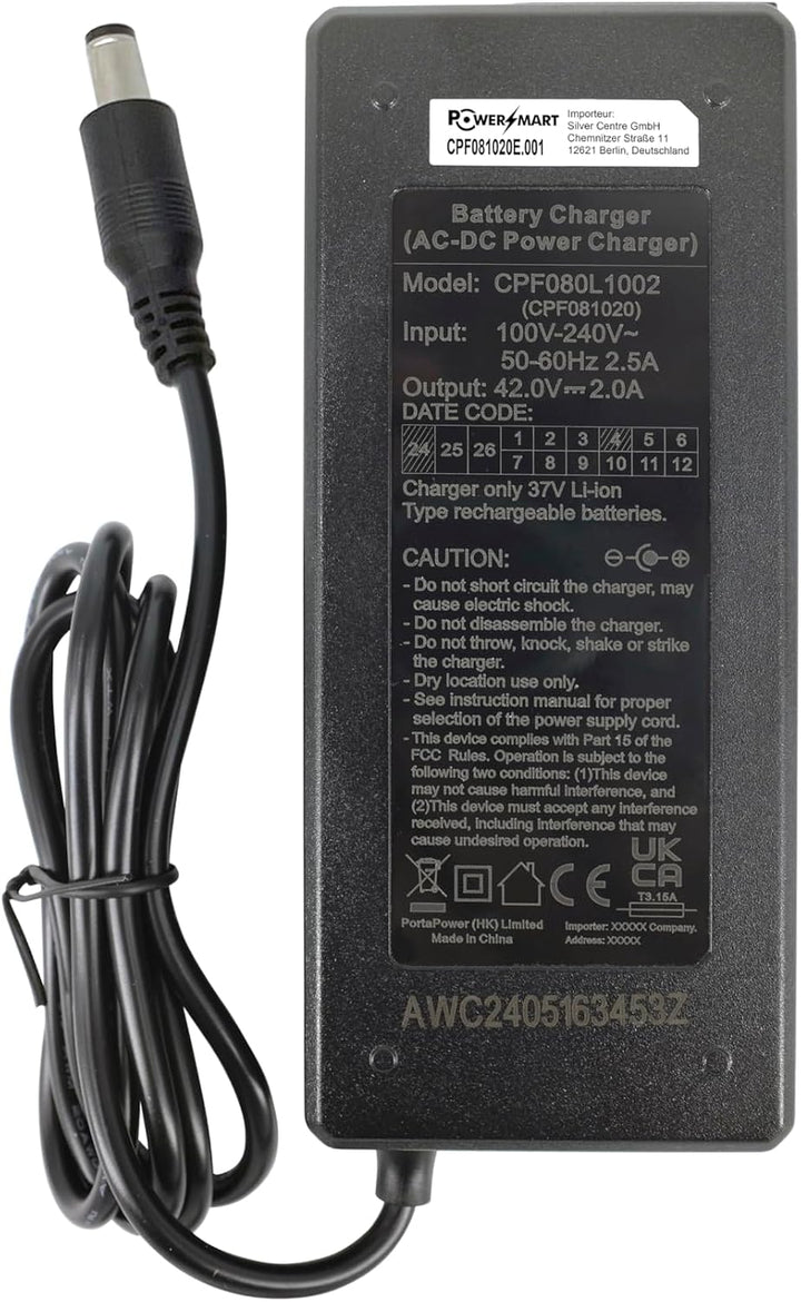 PowerSmart® 42V Ladegerät 2A Netzteil für 36V Akkus von Electrobeat, Union Cadence, Canto