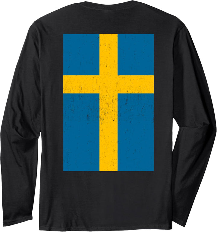 Schwedische Flagge hinten Tre Kronor Symbol vorne zweiseitig Langarmshirt