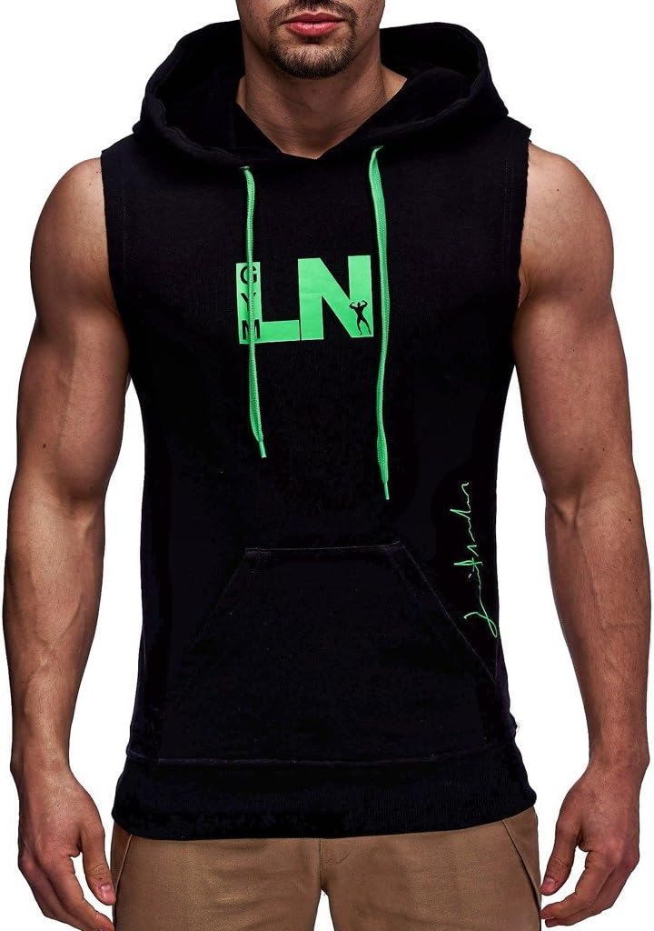 Leif Nelson Gym Herren Fitness T-Shirt Weste Trainingsshirt LN06260 XL Schwarz-gruen, XL Schwarz-gru