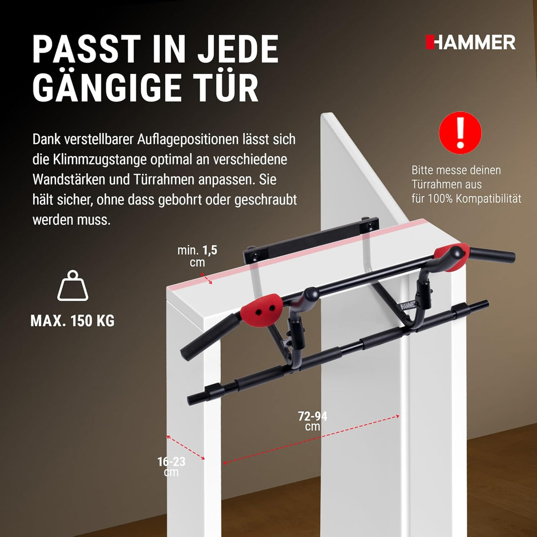 HAMMER Klimmzugstange Multigriff, einfaches Einhängen, 5 Griffmöglichkeiten, integrierte Bouldergrif