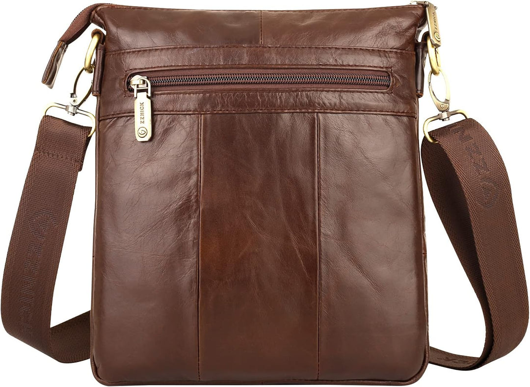 ZZNICK Umhängetasche aus echtem Leder, für Reisen, Arbeit, Business Braun-2303 M, Braun-2303 M