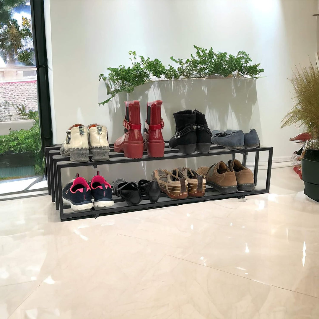DanDiBo Schuhregal Metall Schwarz 2 Ebenen 96549 Schuhablage Schuhständer Modern Stabil Massiv Schuh
