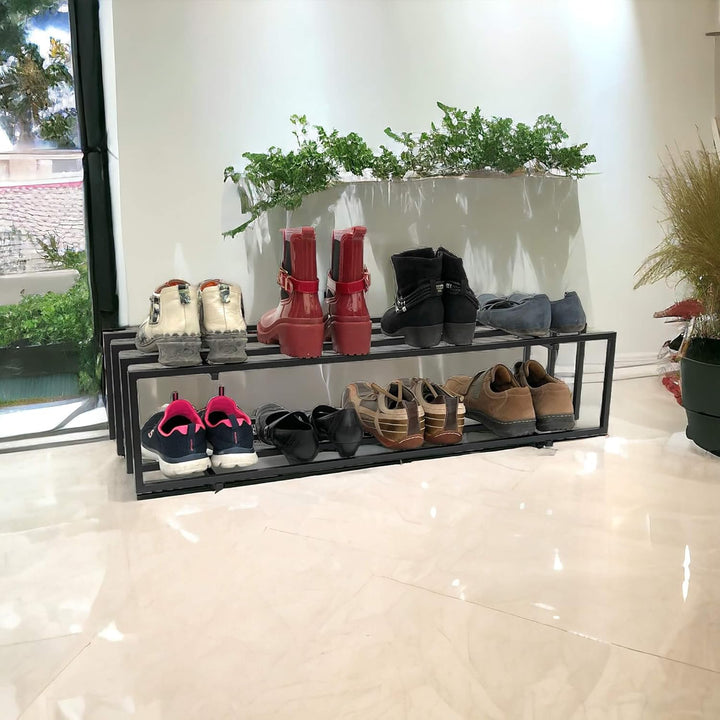 DanDiBo Schuhregal Metall Schwarz 2 Ebenen 96549 Schuhablage Schuhständer Modern Stabil Massiv Schuh