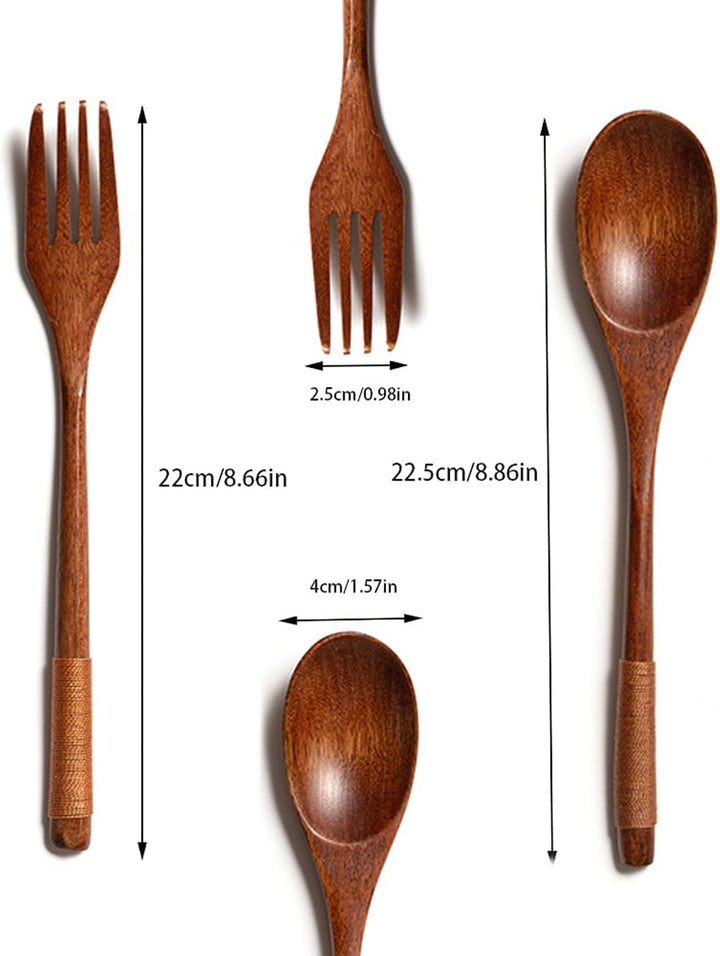 8 Stück Holz Besteck Küchenutensilien, Salatbesteck Holz, Holzgabel, Wooden Spoon, Holzlöffel, Mehrw