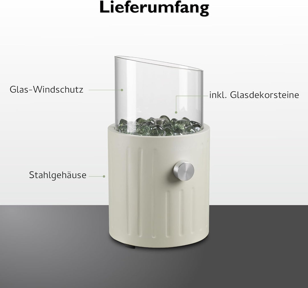 tepro Tischgasfeuerstelle Fluvin, rund geprägt pulverbeschichtet, Edelstahl-Brenner 0,9 kW, Glas-Win