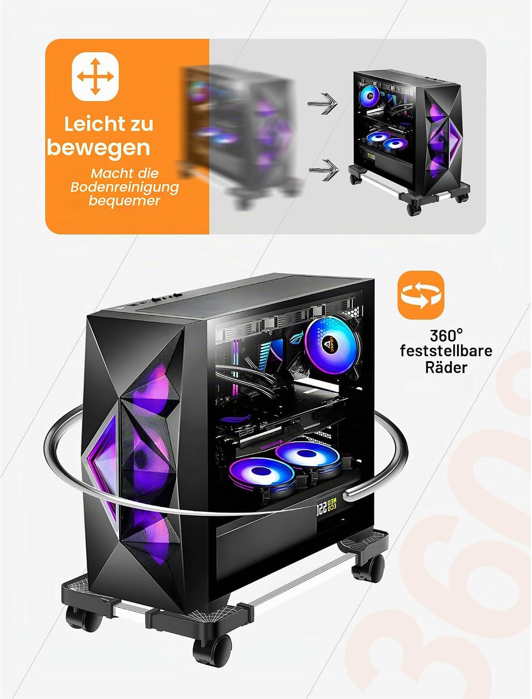 CPU-Ständer Mobiler Desktop Tower Computer Bodenständer Rollen Verstellbare Breite Universal Schwarz