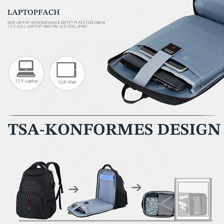EMPSIGN Gross Laptop Rucksack Herren 17,3 Zoll Arbeit Wasserdicht, Laptoptasche Reisen mit USB Ladea