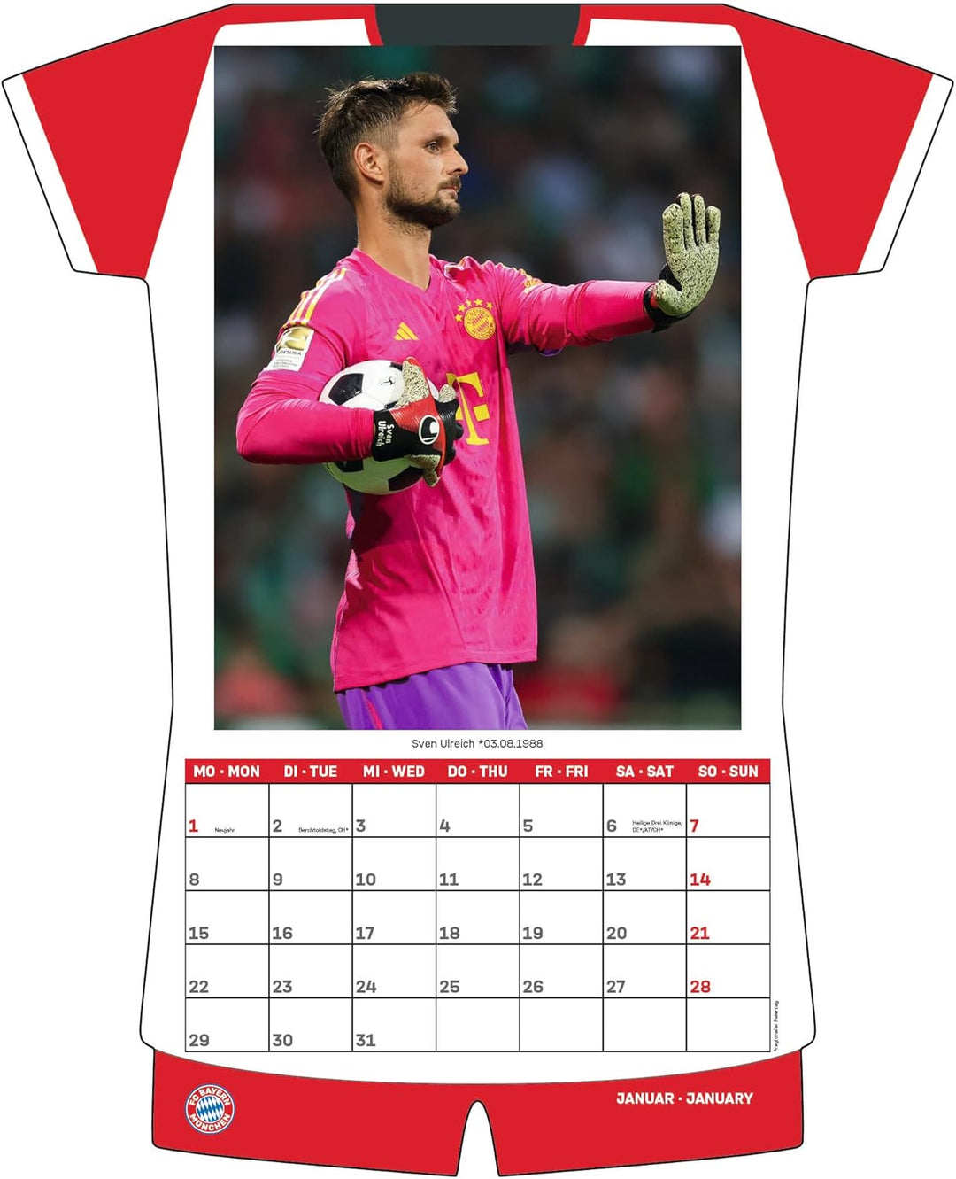 FC Bayern München 2024 - Trikotkalender - Wand-Kalender - Fan-Kalender - Fussball-Kalender - 34,1x42