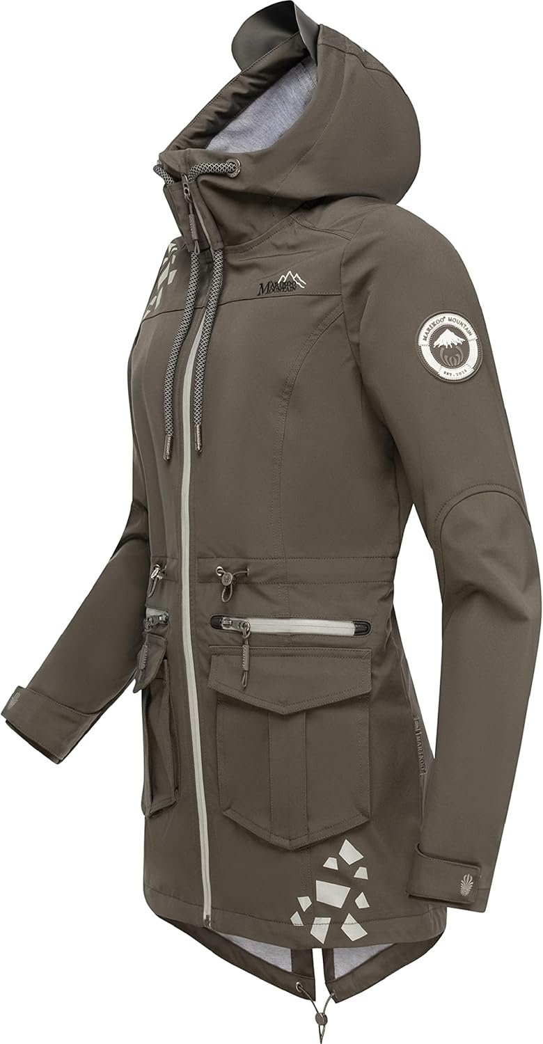 MARIKOO Damen wasserdichter Softshellmantel Softshelljacke Outdoorjacke Übergangsjacke Parka Kapuze
