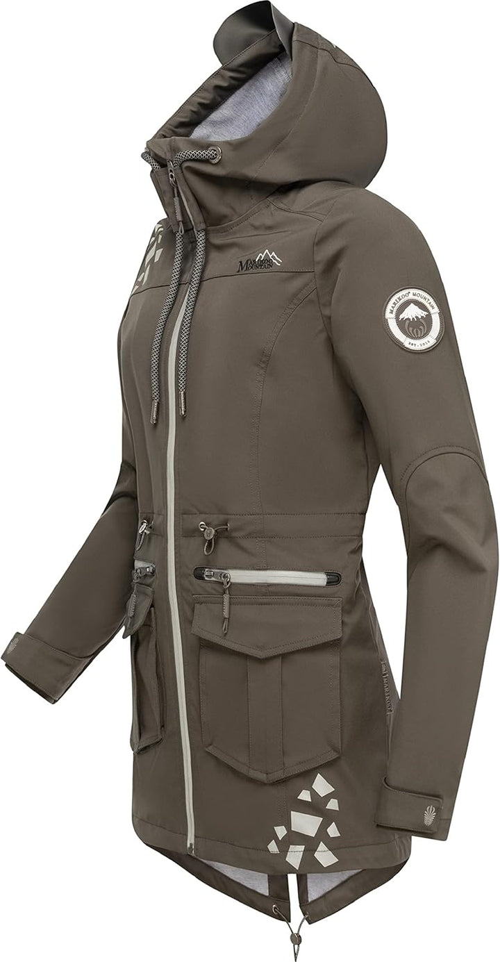 MARIKOO Damen wasserdichter Softshellmantel Softshelljacke Outdoorjacke Übergangsjacke Parka Kapuze