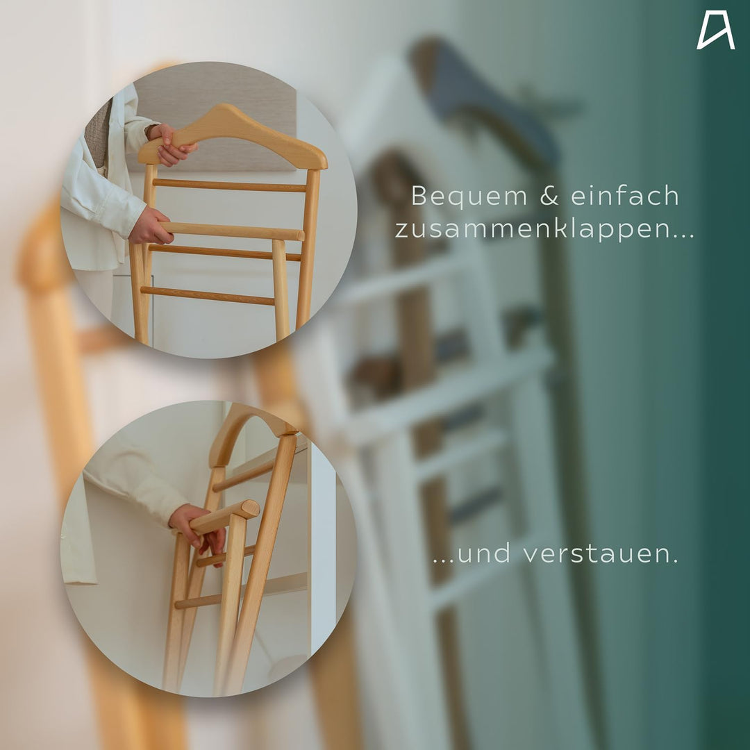 Herrendiener aus Massivholz – 2er Set fertig montierter Kleiderbutler &amp; Stummer Diener – stabiler St