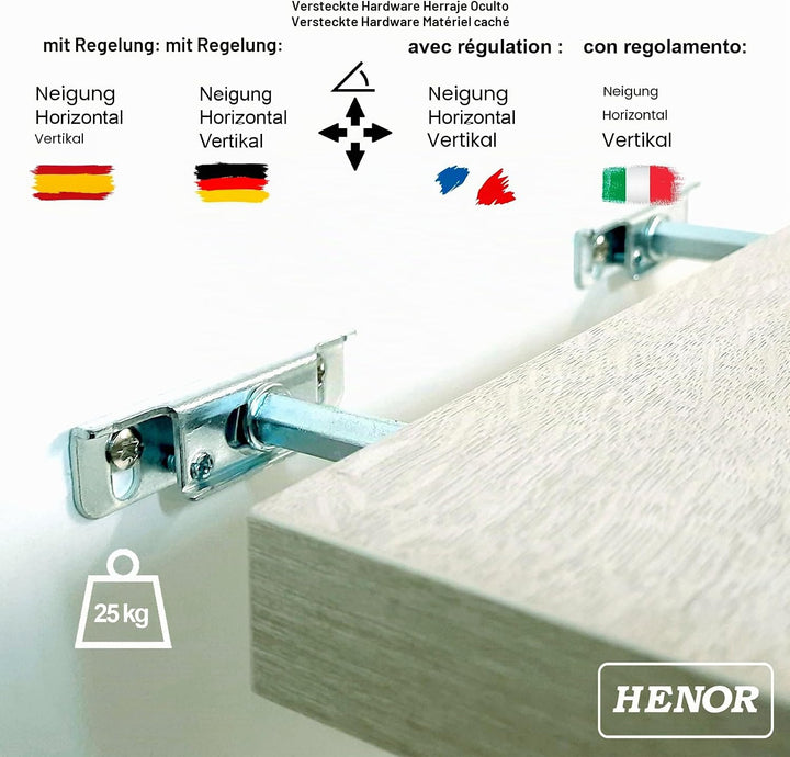 Henor Wandregal FSC® Holzwandregal 100 x 20 x 3 cm. Laden Sie 25 kg. Eiche Stel 100 Eiche Stel 20 Cm