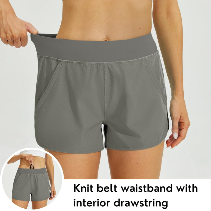 WILLIT Damen 3" Badeshorts Badehose mit Kurzliner Schnelltrockner XS Grau, XS Grau