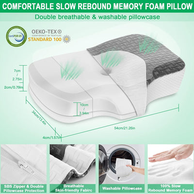 Elviros Orthopädisches Kissen aus Memory Foam, Kopfkissen Nackenschmerzen, Schlafkissen, Ergonomisch