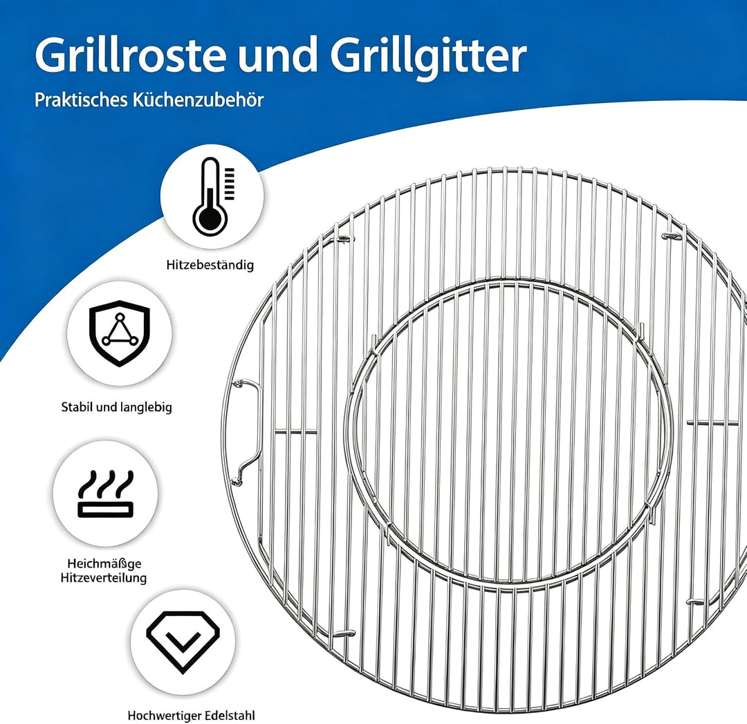 Grillrost Edelstahl, 54.5cm, Grillrost Rund mit Griff, Rund Grillrost für Weber 57CM Holzkohlegrills