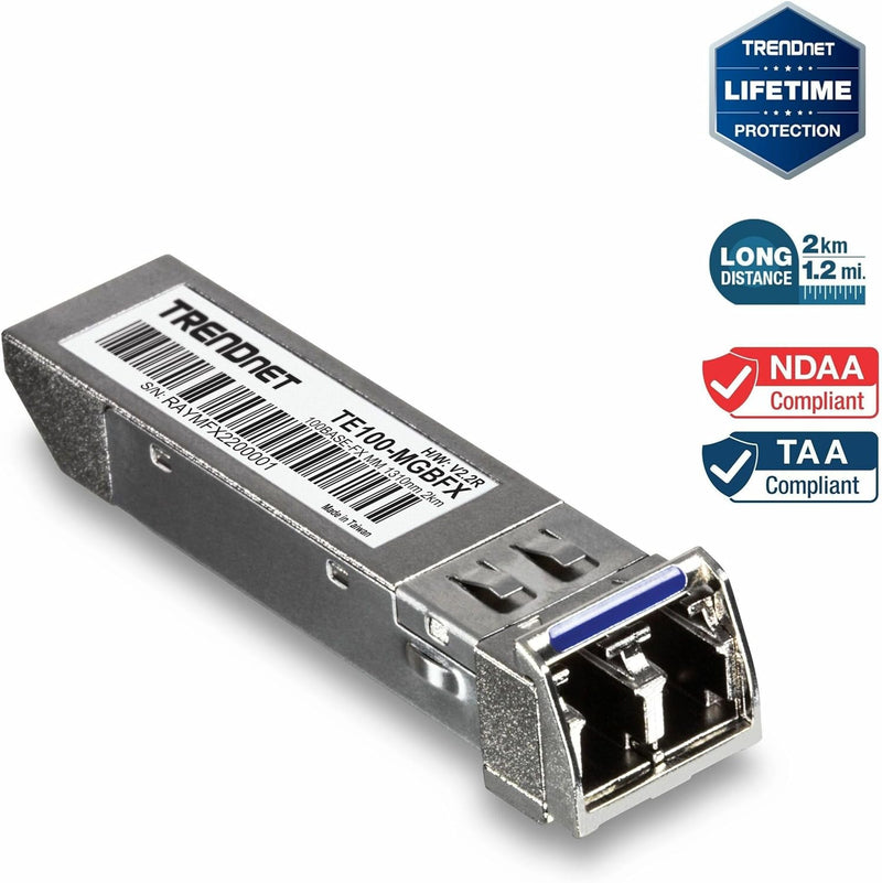 TRENDnet TE100-MGBFX 100Base-FX SFP Multi-Mode LC Modul, Kompatibel mit Mini-GBIC, Unterstützt 1310