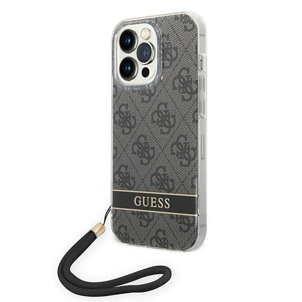 GUESS GUOHCP14XH4STK Hülle für iPhone 14 Pro Max 6,7" schwarz/Black hardcase 4G Print Strap