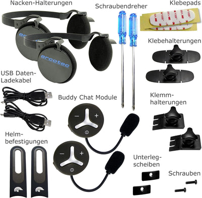 @tec BuddyChat Duo - Preisvorteil-Set mit 2X Bluetooth Module und 2X Flexibler Nackenbügel-Halterung