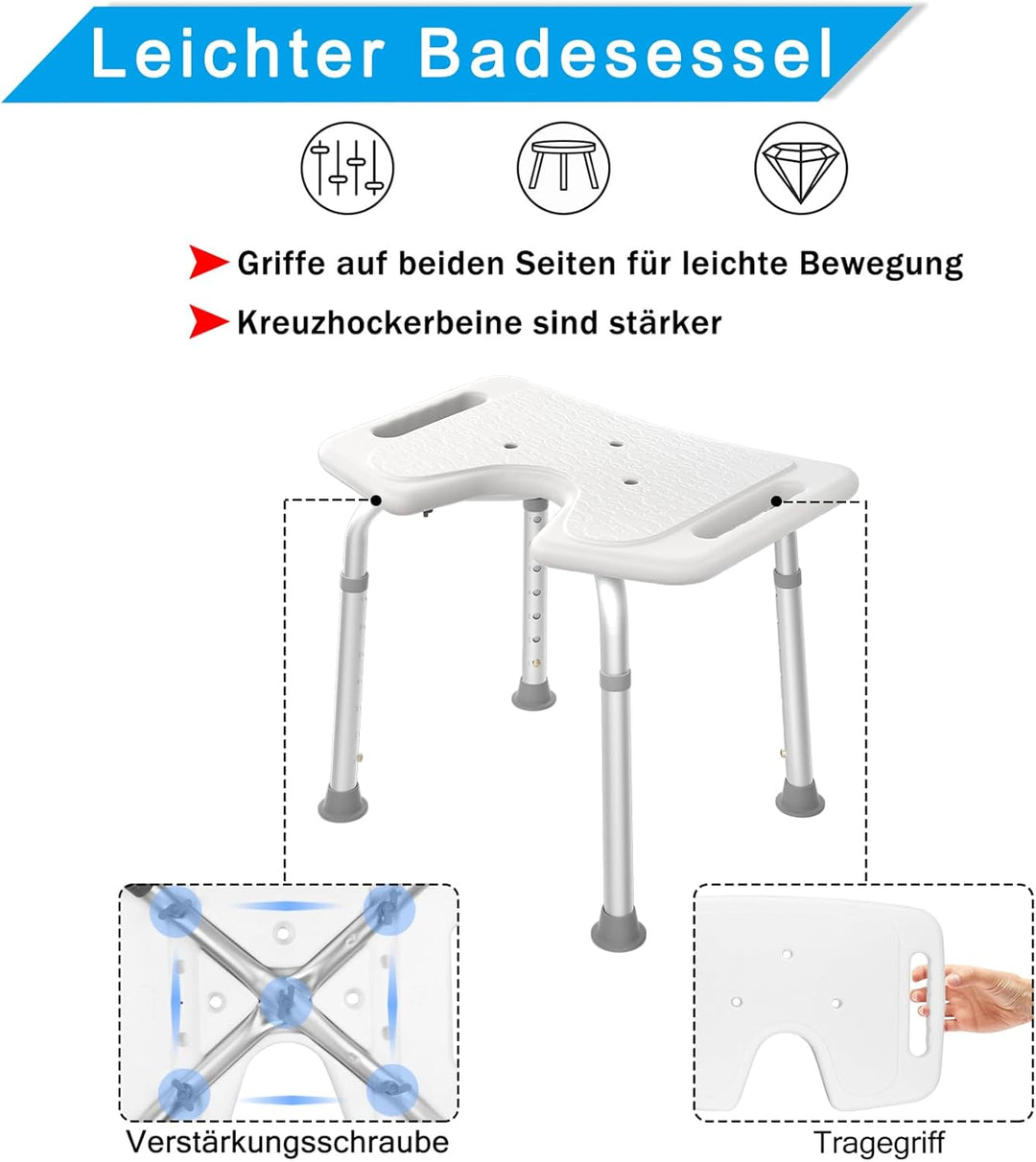 AUFUN Duschhocker Duschstuhl 35-51cm Höhenverstellbar Duschhocker U-Typ Anti-Rutsch Badsitz Duschhil