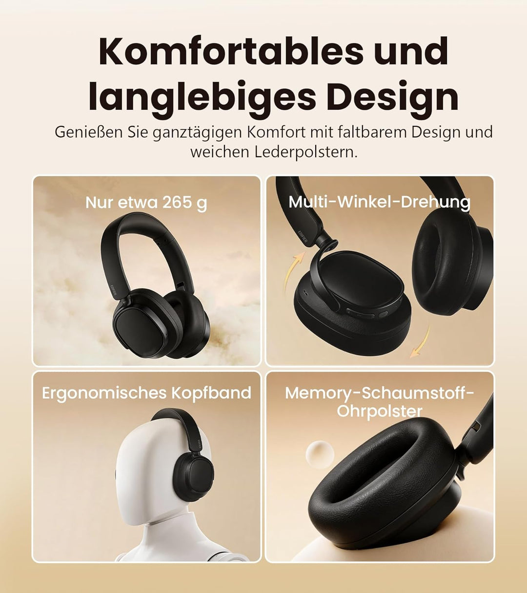 Edifier ES850NB Kabellose Over-Ear-Kopfhörer mit Geräuschunterdrückung, Hi-Res Audio Wireless, LDAC,
