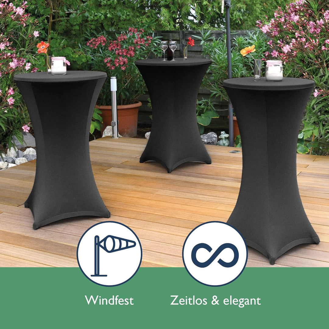 Beautissu 2er Set Stretch Stehtisch Husse Schwarz Ø 70-75 cm Stella – Verstärkung im Fussbereich & 4