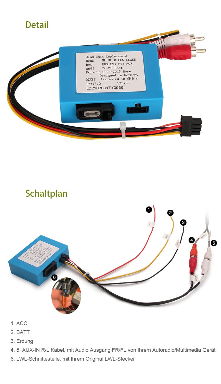 PC001 Most LWL-Verstärker Harman Kardon/Bose Audiosystem Glasfaser Fiber-Optic Decoder Box Für Merce