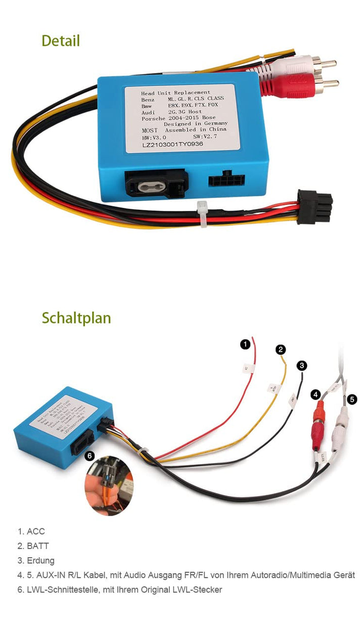 PC001 Most LWL-Verstärker Harman Kardon/Bose Audiosystem Glasfaser Fiber-Optic Decoder Box Für Merce