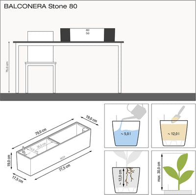 LECHUZA BALCONERA Stone 80 steingrau 15660 79x19x19 cm Steingrau, 79x19x19 cm Steingrau
