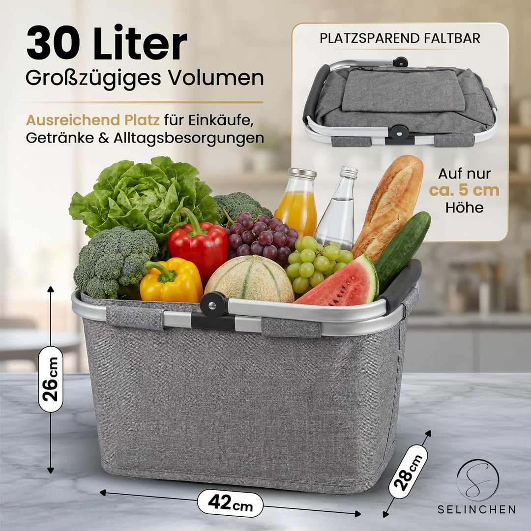 Selinchen® - Premium Einkaufskorb | Hochwertige Einkaufstasche faltbar und mit Aluminium Griff | Ide