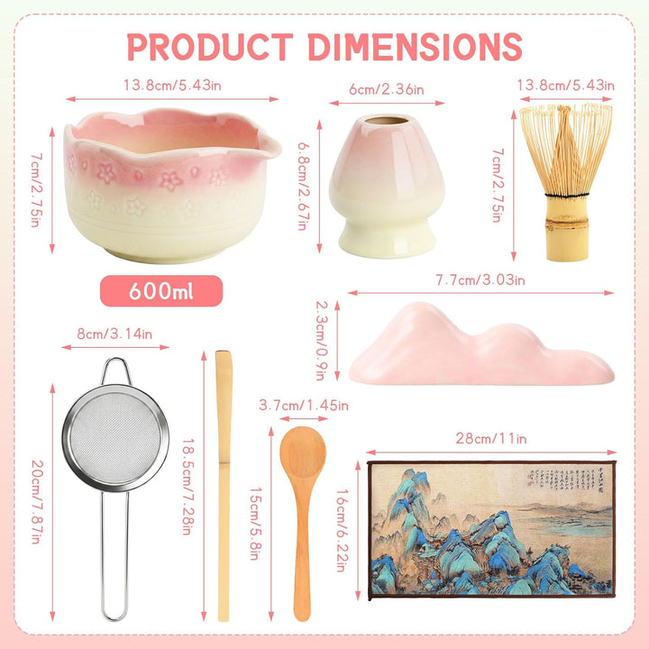 Matcha Set 8-teilig, Keramik Schale, Bambus Besen, Löffel, Sieb, Besenhalter, Löffelständer & Chakin