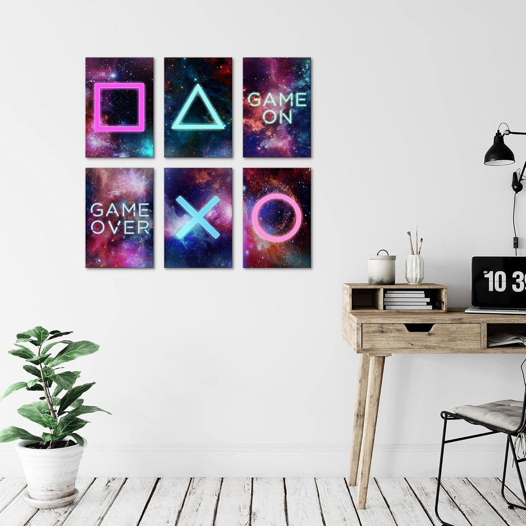 Wandbilder Set Zocker Gaming | KOMPLETT AUFHÄNGFERTIG | Spielkonsole Gamer | Moderne Bilder Poster S