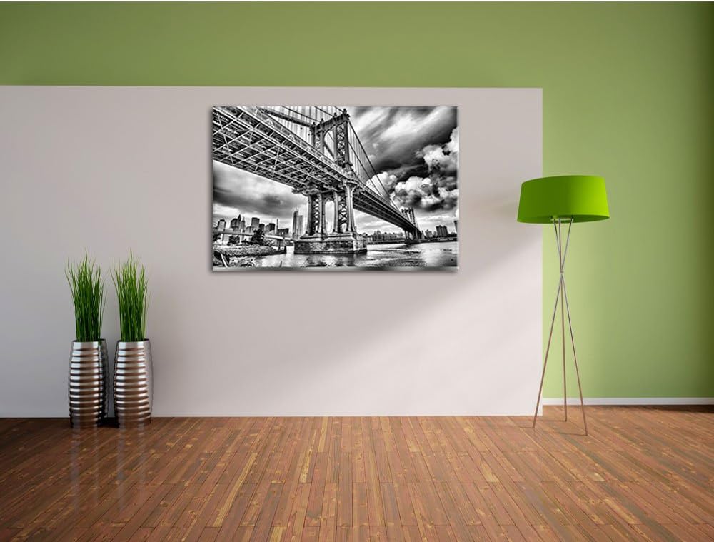 Pixxprint Manhattan Bridge New York / 100x70cm Leinwandbild bespannt auf Holzrahmen/Wandbild Kunstdr