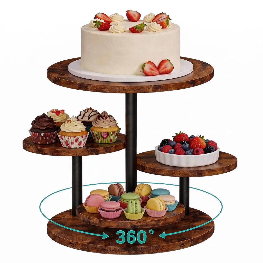 FUSHITON 360° drehbarer 4-stöckiger Ständer aus melaminbeschichtetem MDF &amp; Metall, Etagere für Kuche