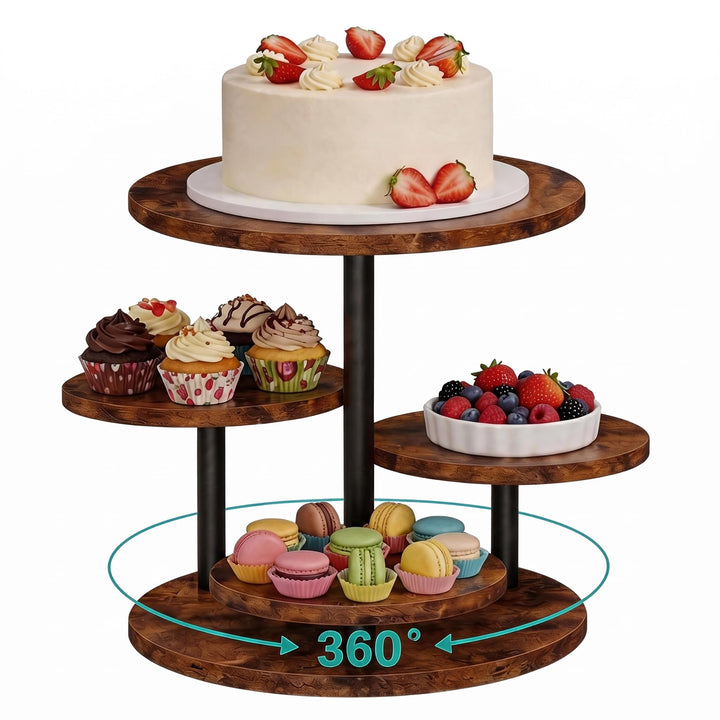 FUSHITON 360° drehbarer 4-stöckiger Ständer aus melaminbeschichtetem MDF &amp; Metall, Etagere für Kuche
