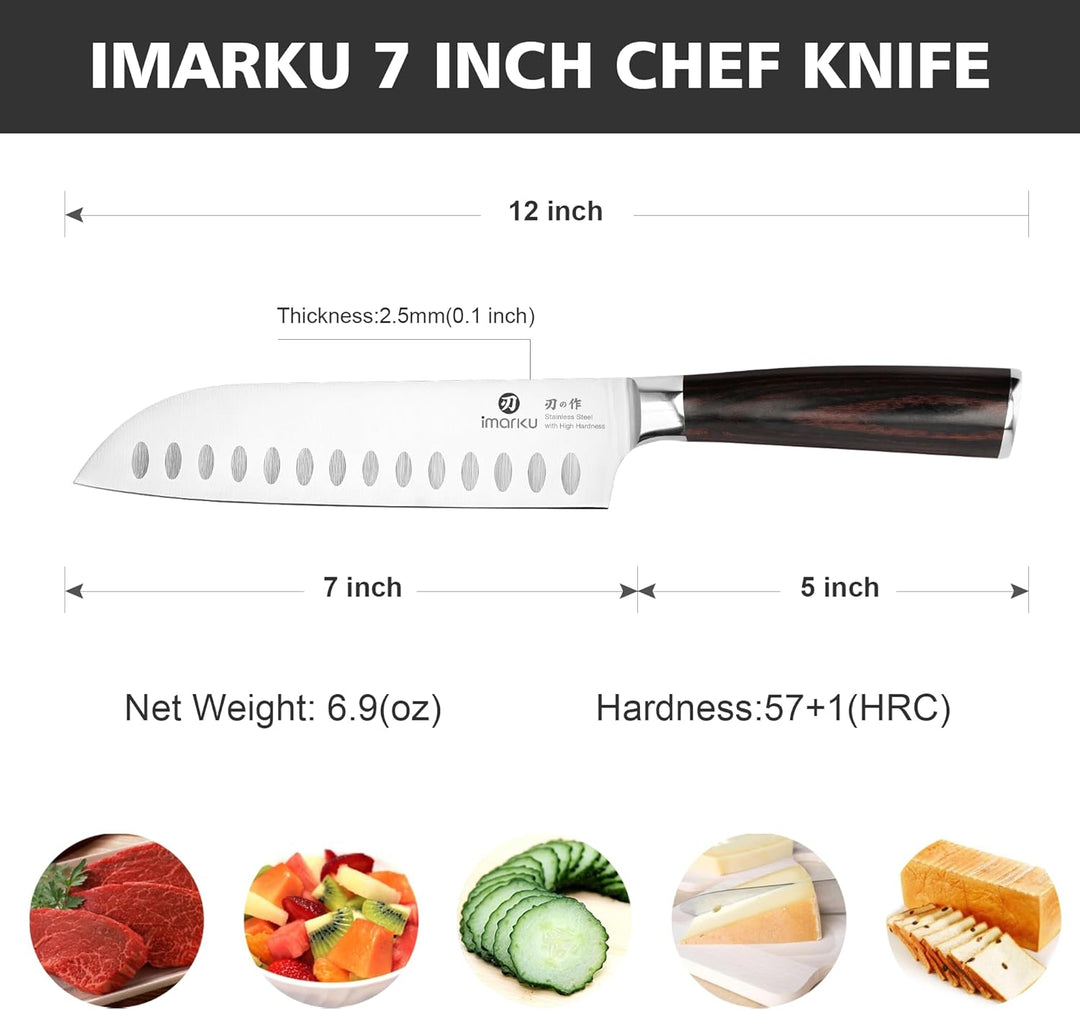 iMarku Antihaft Santoku Messer Profi Kochmesser [Ultra Scharfem] Japanisches Allzweck Küchenmesser [