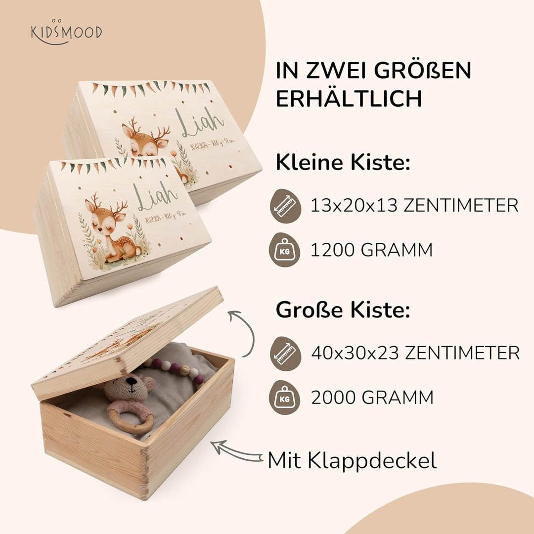 KIDSMOOD - Erinnerungsbox Baby, personalisierte Holzkiste mit Deckel, Ideal zur Aufbewahrung von Eri