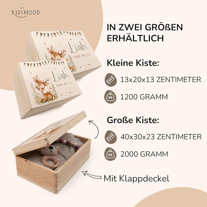 KIDSMOOD - Erinnerungsbox Baby, personalisierte Holzkiste mit Deckel, Ideal zur Aufbewahrung von Eri