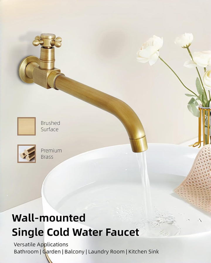 Kaltwasserhahn Wandmontage Bronze, 360° Drehbar Wasserhahn Garten Messing Lang Einhebel Wandarmatur