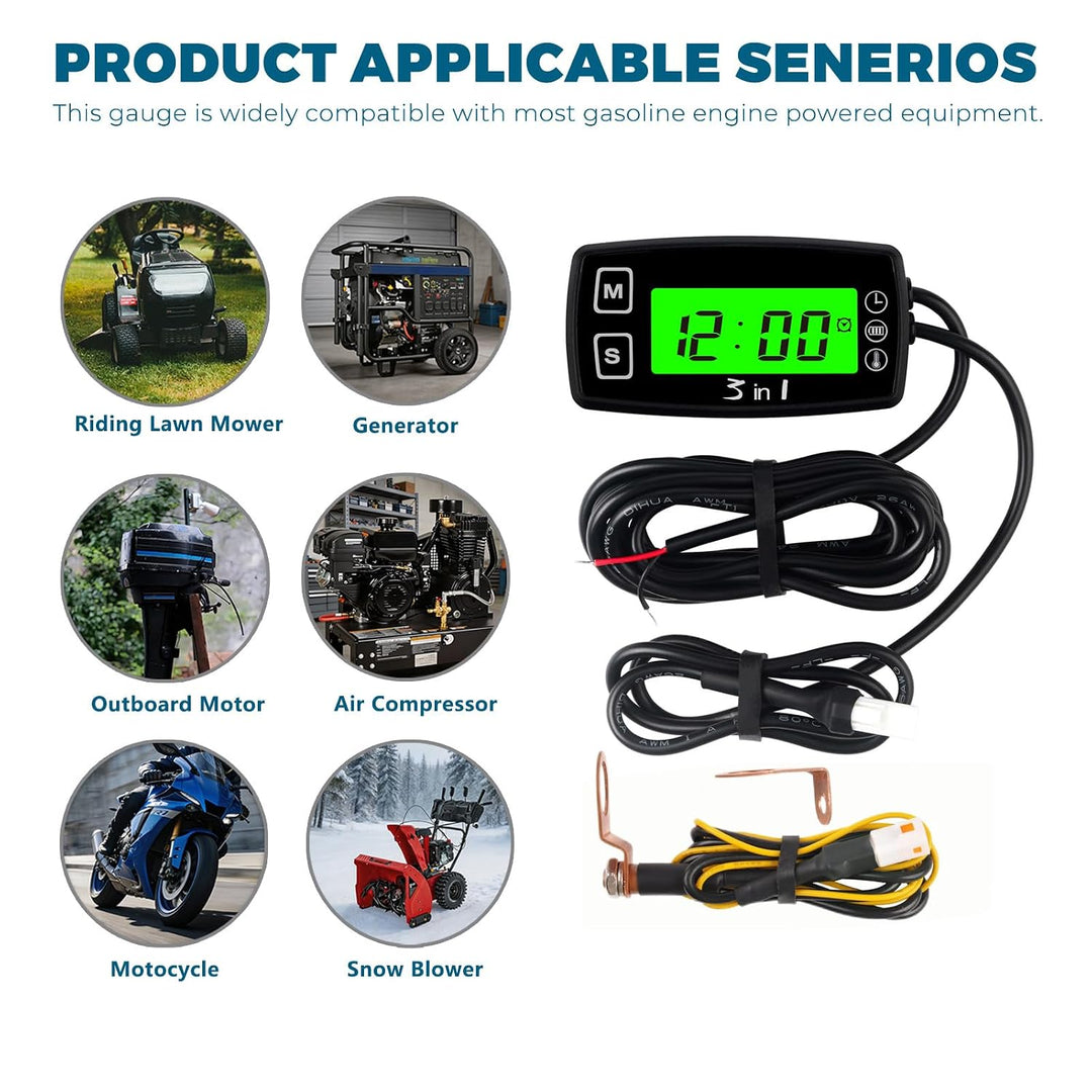 Runleader Digital LCD Motortemperaturanzeige Voltmeter, programmierbare Warnmeldung, Uhranzeige, Aus