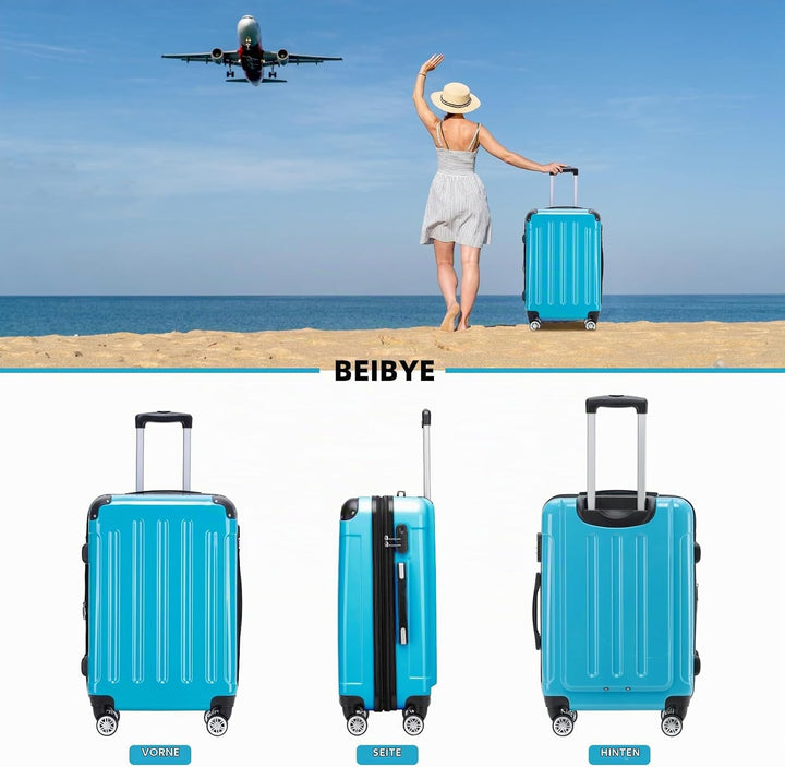 BEIBYE Hartschalen Koffer Trolley Rollkoffer Reisekoffer 4 Zwillingsrollen Polycabonat (Türkis, Koff