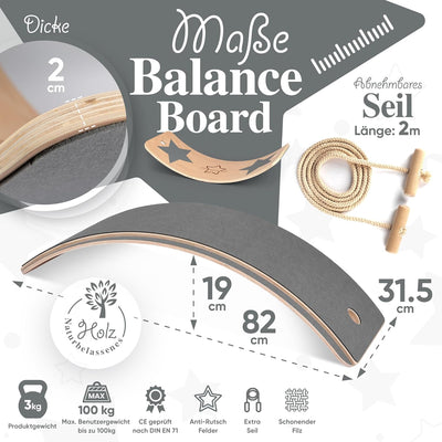 Kids Woody Star® Balance Board Kinder [EXTRA Fingerschutz] Montessori Spielzeug ab 3 Jahre | Wackelb