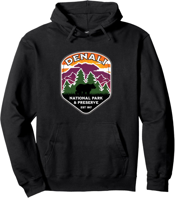 Denali National Park & Preserve Alaska Hiking Camping Bear Pullover Hoodie